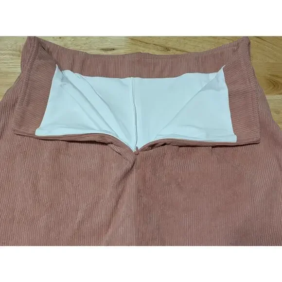 Halara Medium Skirt High Waisted Dusty Rose Pink 2-in-1 Back Zip Corduroy Casual - Picture 10 of 12